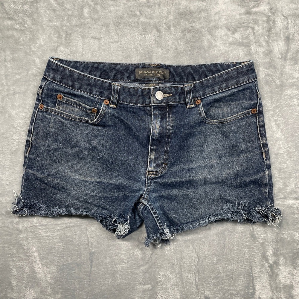 Banana Republic Denim Shorts Womens 10 Dark Wash Cutoff Raw Hem‎ Stretch